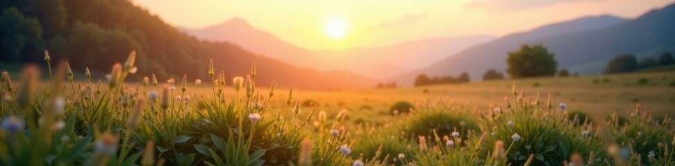 Naklejka premium Soft, diffused light illuminates a gently blurred landscape , out of focus, dreamy
