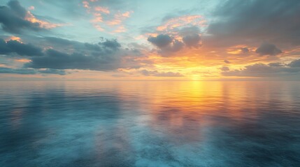 Obraz premium Ocean Sunset: Serene Golden Hues over Calm Waters