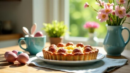 cup of tea with flowers and cake