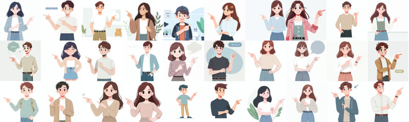 vector set of young man pointing to the side
