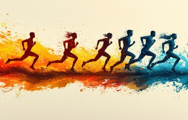 Dynamic athletes running in colorful abstract  illustration