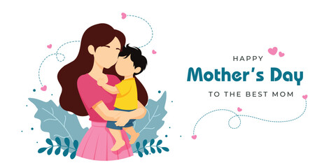 happy mother's day banner, mother holding a baby in her hands