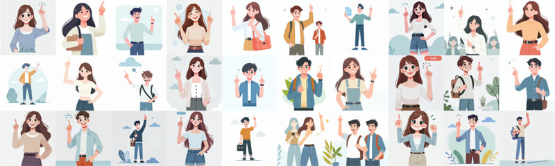 vector set of young man pointing up