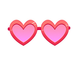 Pink sunglasses with heart-shaped lenses, glossy finish and a curved frame. Vector illustration isolated on white background