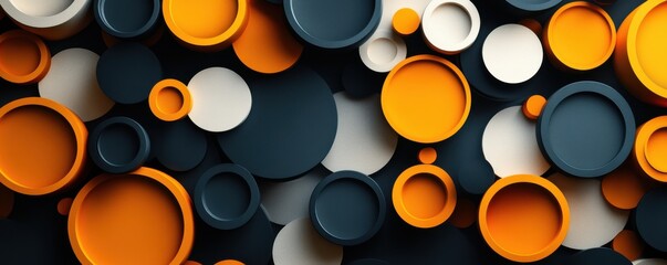 Abstract design with overlapping orange, black, and white circular shapes