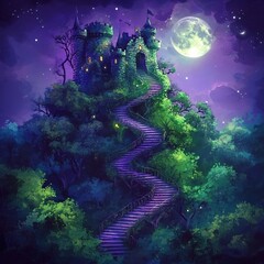 Enchanted Fairytale Castle perched atop winding landscape - Perfect for Fantasy Book Covers and Travel Websites