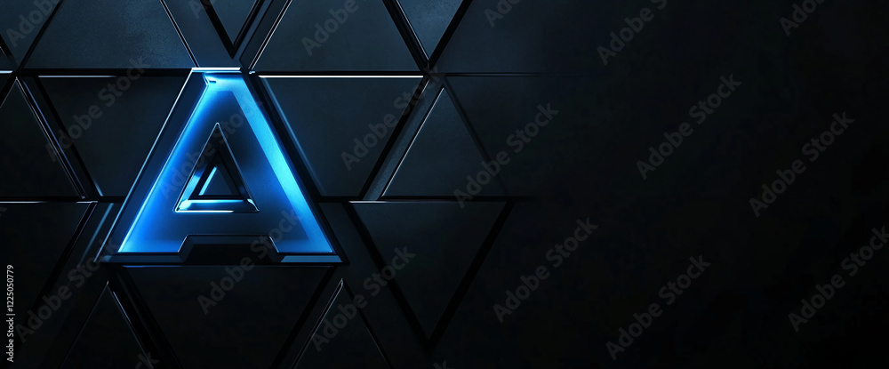 Poster close-up of a glowing blue geometric 