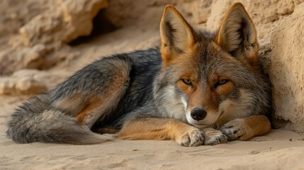Fototapeta premium Resting Coyote in Desert Habitat