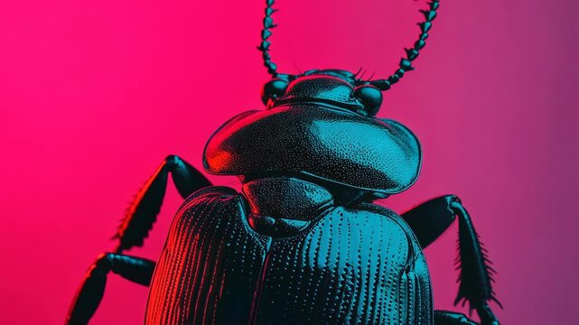 Close-up of a beetle showcasing vibrant colors against a striking background