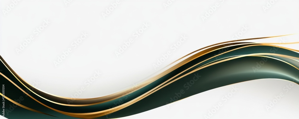 Wall mural elegant abstract design with green and gold curved lines and circle element