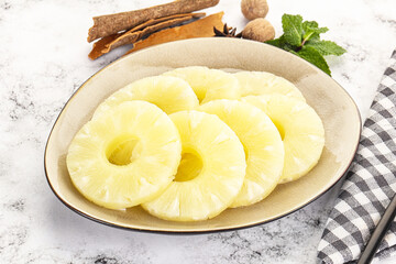 Sweet Canned pineapple in the bowl