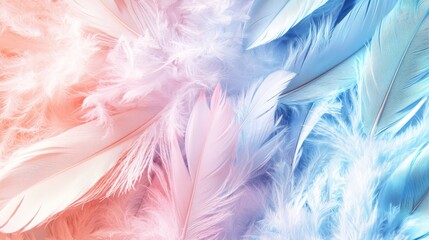 Obraz premium Delicate pastel feather arrangement dreamy studio digital art ethereal atmosphere close-up view soft textures for gigapixel masterpieces