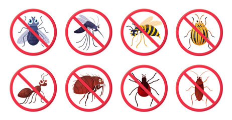 Set of prohibited insect vector icon