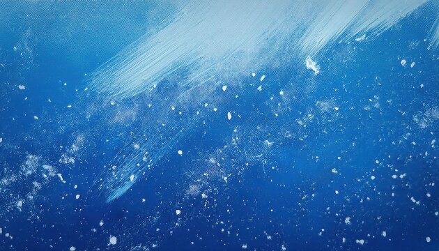 Vintage Grunge Texture Abstract Blue Background with White Splatter, Evoking a Snowy Mood and Timeless Aesthetic.