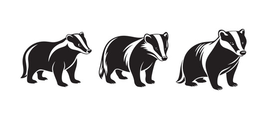 set of badger silhouette, black and white silhouette, vector and illustration