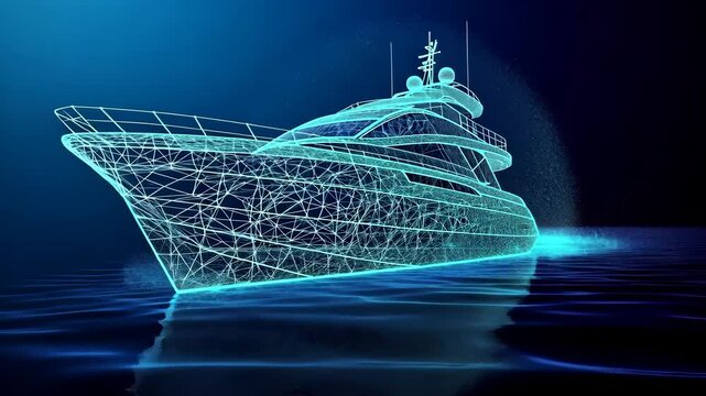 luxury ship yacht transport low poly wireframe digital ai generated video concept