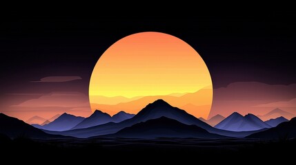 Vibrant Sunset Over Mountain Range with Silhouetted Peaks and Colorful Sky in Background