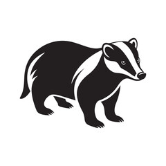 badger silhouette, black and white silhouette, vector and illustration