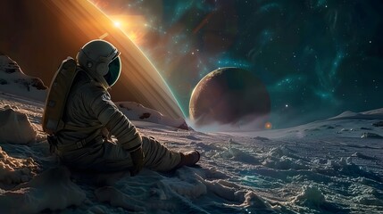 Fantasy Space Astronaut Cosmic Galaxy Nebula Planet Exploration 