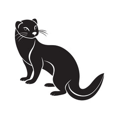 ferret silhouette, black and white silhouette, vector and illustration