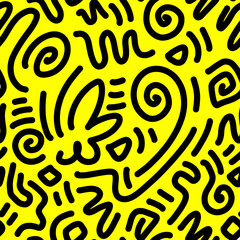 Fun line doodle seamless pattern. Creative minimalist style art background for children or trendy design with basic shapes. vector illustration.