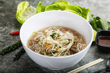 Vietnamese traditional soup Pho Bo with beef