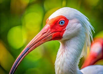 Obraz premium White Ibis Closeup: Pink Beak, Striking Blue Eye - Candid Wildlife Photography