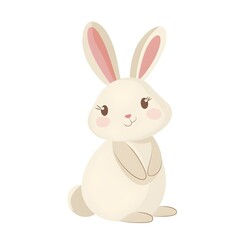 Fototapeta premium Cute Flat Vector Bunny with Soft Rounded Shapes – Minimalist Light Beige Bunny Illustration