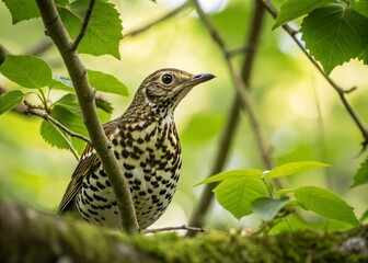 Fototapeta premium White's Thrush Bird Portrait, Forest Wildlife Photography, Asian Songbird, Nature Close-up
