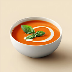 Creamy tomato soup garnished with fresh basil, a simple and delicious meal.