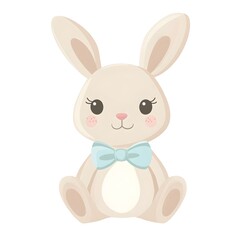Obraz premium Easter Bunny with Bow Tie – Adorable Rabbit Illustration in Soft Pastels, Wearing Bowtie, Perfect for Spring Holiday Designs, Baby Decor, and Children’s Themed Artworks on White Background