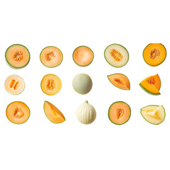 Different Type of Melon Isolated on Transparent Background