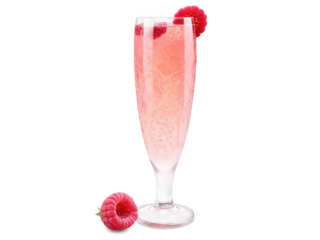 Raspberry Lemonade in a Tall Glass A tall, clear glass filled with pink raspberry lemonade. The vibrant color of