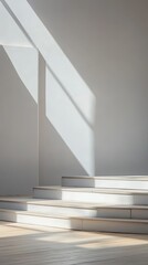 Obraz premium Minimalist White Wooden Steps in a Sunlit Room