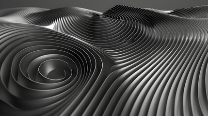 Obraz premium Abstract black and white landscape with smooth, wavy lines creating a dynamic visual effect.