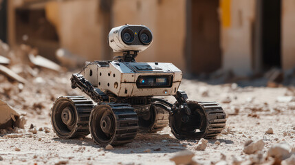 Warfare rover robot on rubbles