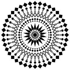 Black And White Mandala Design Vector Illustration, Black and White Star Ornament, Mandala Vector Illustration