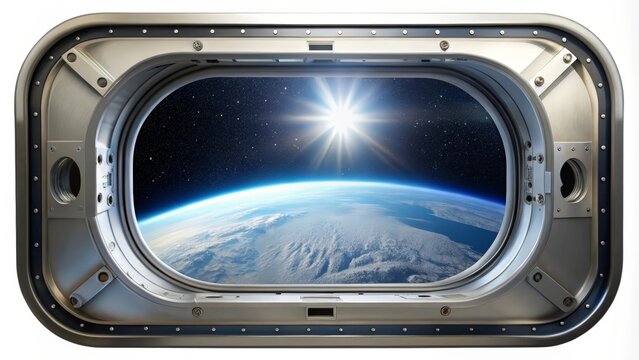 Earthrise View from Spacecraft Porthole