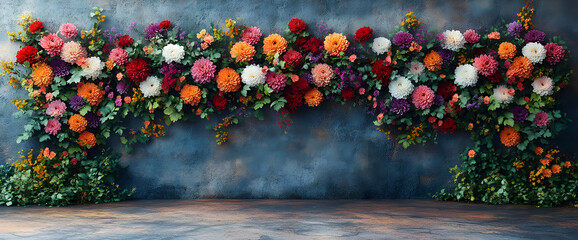 Vibrant Colorful Floral Arrangement on Rustic Background