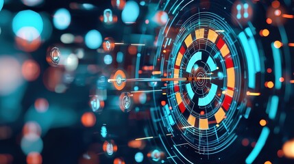 Abstract representation of a dartboard with icons symbolizing various goals