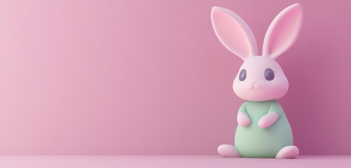 Obraz premium Adorable cartoon bunny sitting on a pink background. Perfect for Easter or spring themes.