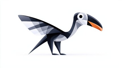 Fototapeta premium Colorful and Playful Cartoon Bird with Orange Beak and Geometric Shapes in Bright Background
