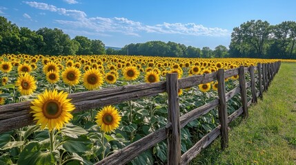 Fototapeta premium Vibrant sunflower field in full bloom rural landscape nature photography bright sunny day serene view floral beauty