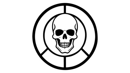 smiling skull vector illustration in circle, black and white silhouette of a skull