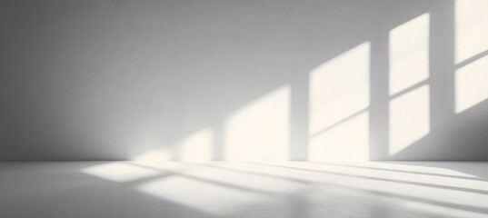 Fototapeta premium Minimal Light, Empty Modern Interior Scene. Bright Sunshine and Subtle Shadows On Blank White Wall.
