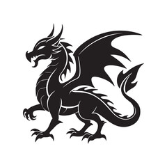 dragon silhouette, black and white silhouette, vector and illustration
