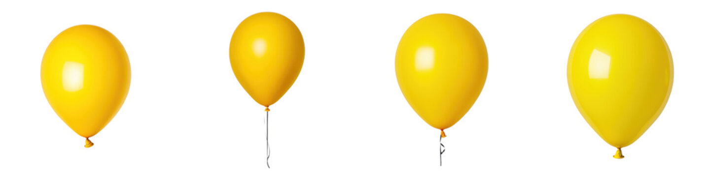 Bright yellow inflated balloons floating freely in the air creating a cheerful and festive atmosphere  These airy