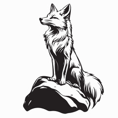 Fox image vector. Fox Sitting and Resting on a Rock in Nature Vector Illustration