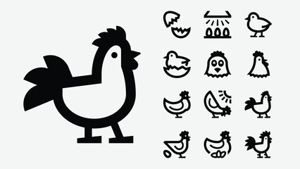 Minimalist Chicken Hen Rooster Line Icons