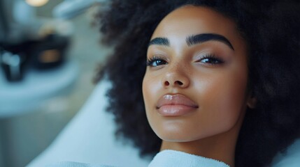 Relaxed woman enjoying beauty procedures in modern spa salon